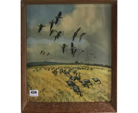 A small 1950's framed print by Peter Scott, 40cm x 34cm.