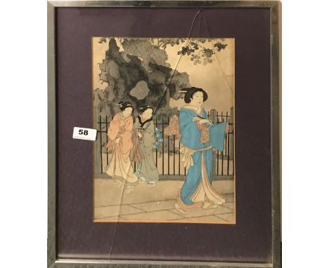 A framed 19th century Japanese woodblock print by Kunichika Toyohara 1836 - 1900, 38cm x 50cm.