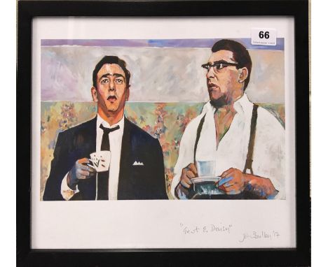 A pencil signed lithograph of the Kray Twins, titled 'Gert and Daisy', by John Bulley, 44cm x 34cm, (Sold on behalf of Get Th