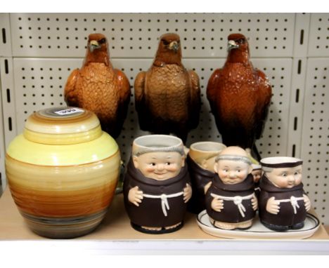 A Shelley ginger jar, a quantity of Goebel Monks and Beswick bird decanters.