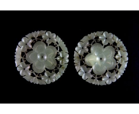 A pair of 19th/early 20th century Chinese carved nephrite jade hair ornaments, Dia. 5cm.