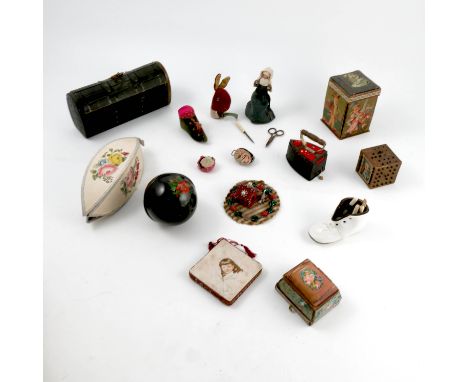 A collection of sewing related items, to include a French sewing box, of rectangular form, decorated with prints of children,