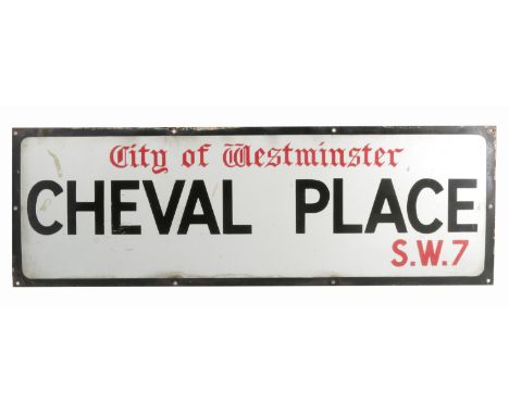 An enamel sign, City of Westminster Cheval Place S.W.7, 12ins x 36ins