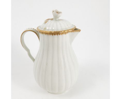 A late 18th/early 19th century English porcelain covered sparrow beak jug, possibly from the Worcester factory, with reeded c