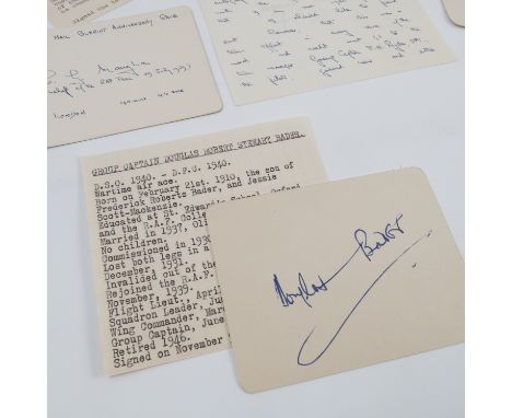 A collection of autographs, of air force pilots, Group Captain Bader, Amy Johnson & Betty M. Johnson, Group Captain Cheshire 