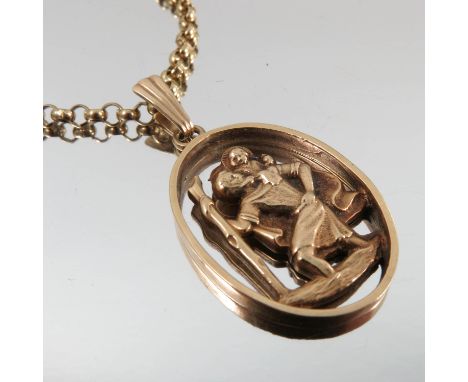 A 9 carat gold St Christopher on a chain, 20.8g gross