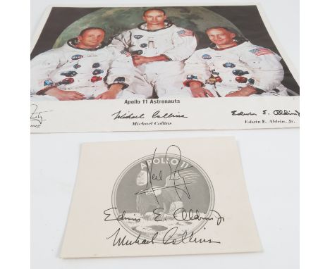 A photo lithograph, titled Apollo 11 Astronauts with printed signatures of Neil Armstrong, Michael Collins and Edwin E Aldrin