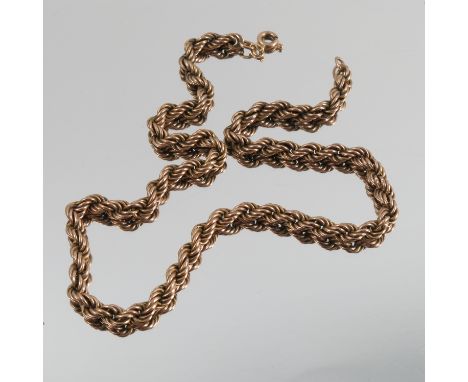 A 9 carat gold chain, of hollow rope links, 41cm long, 10.8g gross