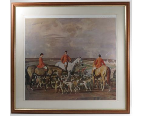 After Munnings, hunting scene, published by Horse and Hound, 23ins x 25ins, together with after Cecil Aldin, colour print, fi