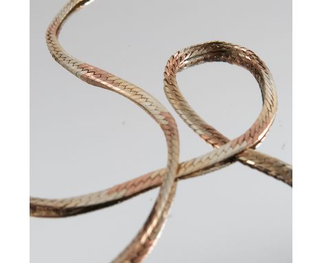 A 9 carat three colour gold chain, of flat links, 5.2g gross
