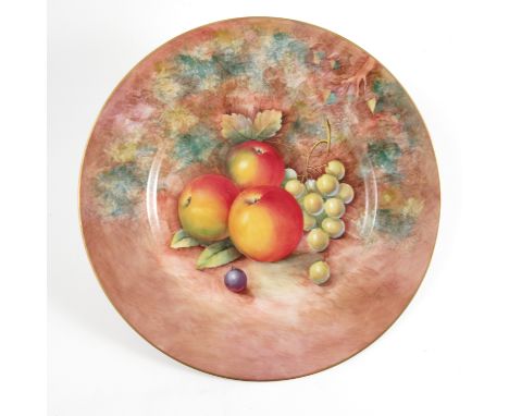 A Royal Worcester plate, hand painted with fruit to a mossy background by J Cook, diameter 10.75ins    Condition report:  Goo