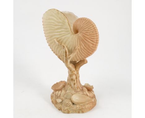 A Royal Worcester blush ivory centre piece, formed as a shell supported by coral with shell moulded base, dated 1901, height 