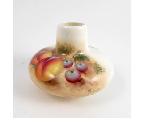 A Royal Worcester vase, of squat form, decorated to the front with fruit to a mossy background by Roberts, height 3ins   Cond