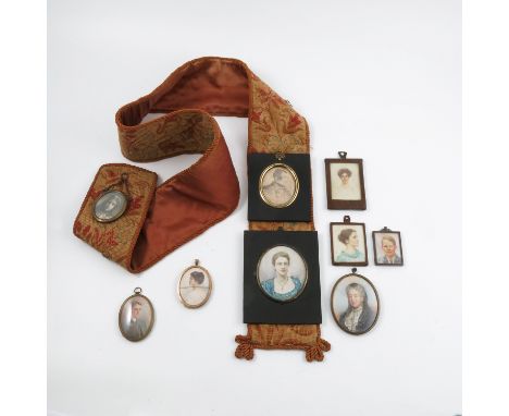 A collection of 20th century portrait miniatures, to include two rectangular portraits of women by Margaret Edwards, in metal