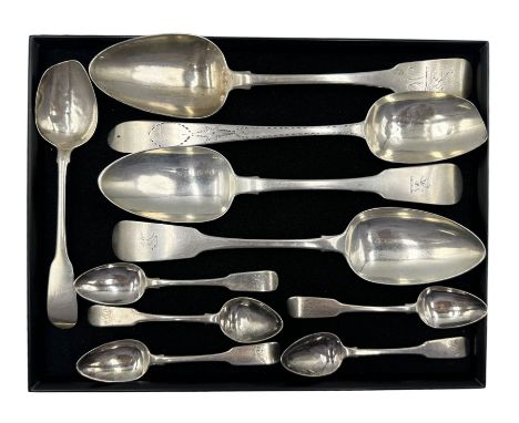 Quantity of Irish cutlery comprising George III silver fiddle pattern table spoon Dublin 1814 Maker Richard Sawyer, three oth