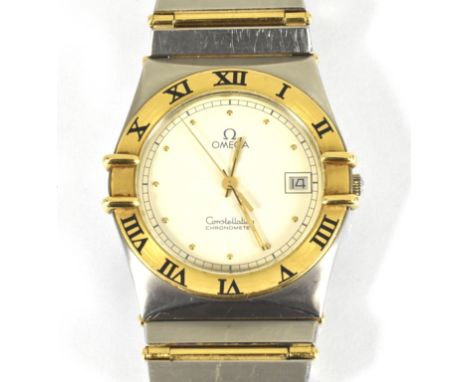 Omega Constellation Armbanduhr.  Chronometer. Datumsanzeige. Werkantrieb über Quarz. Stahl/Gold. Gehäuse Ø 3,2 cm
