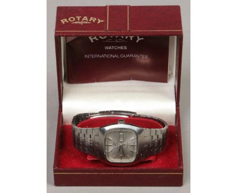 A boxed gents Rotary automatic wristwatch with baton markers and date aperture.