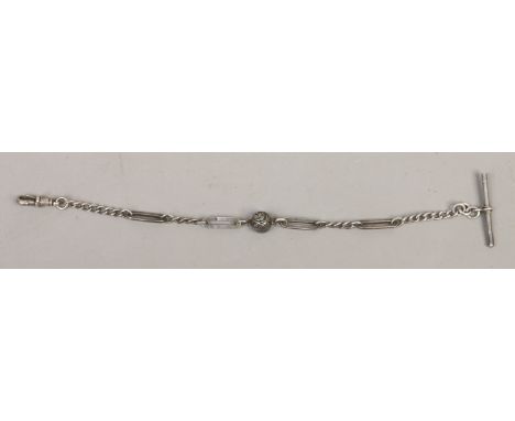 A silver single Albert pocket watch chain.