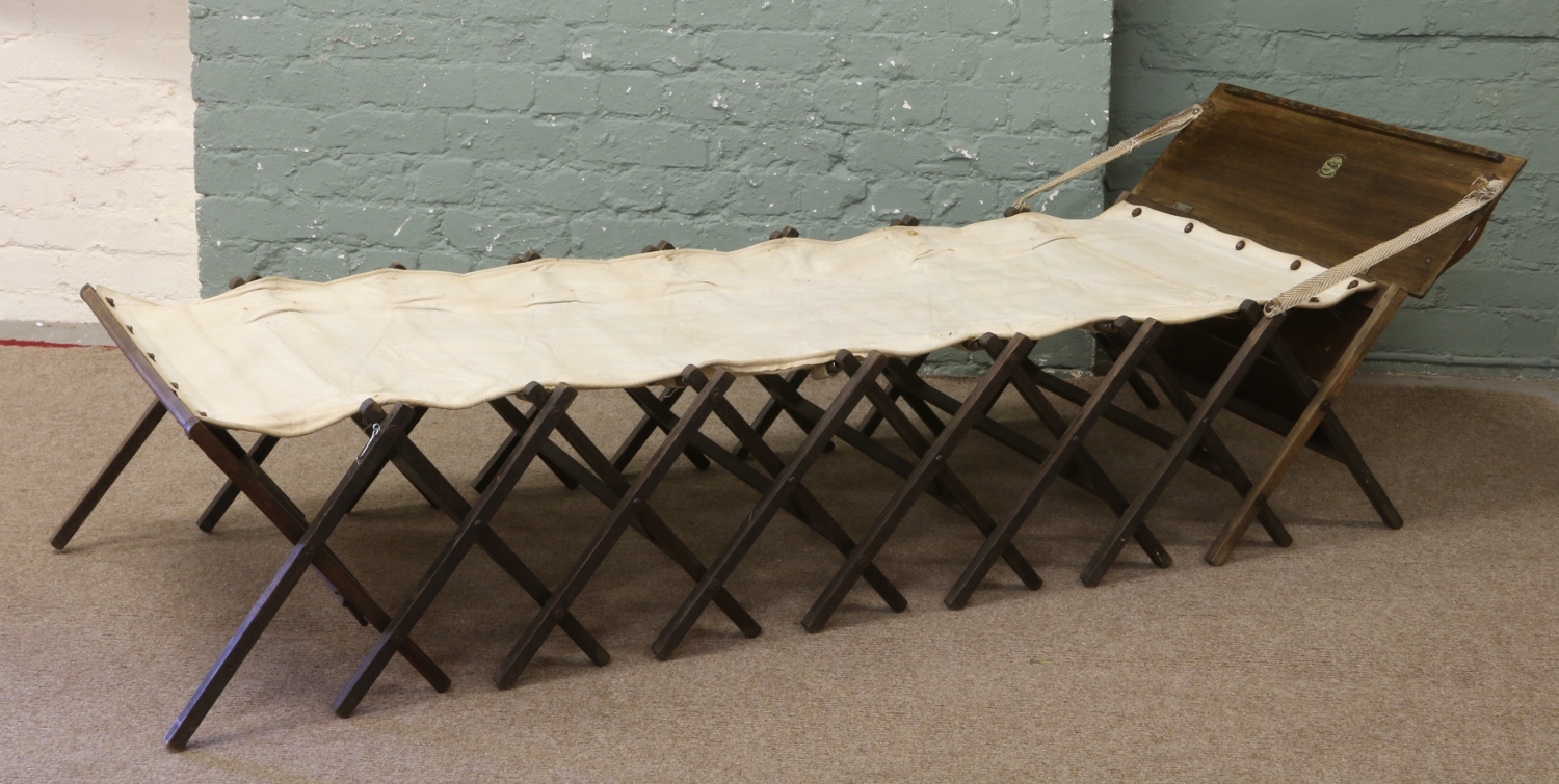 A World War British officers oak framed campaign folding bed by