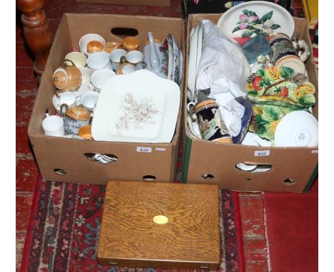 Two boxes of miscellaneous to include Imari plates, Wedgwood, Poole, Coalport etc.