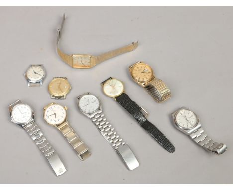 Nine assorted gents wristwatches, manual and quartz.