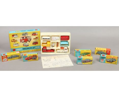 A boxed Corgi constructor set GS-24 along with five boxed Corgi diecast scale model cars and a boxed Dinky example.