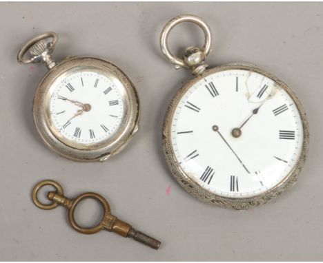 A Victorian silver pocket watch assayed Birmingham 1881 (AF) along with a Swiss silver fob watch.