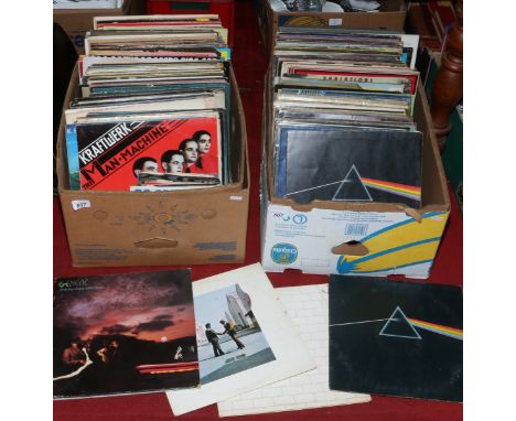 Two boxes of L.P records mostly rock, progressive rock, pop and electro including Pink Floyd, David Bowie, Electric Light Orc