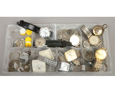 A quantity of manual and automatic wristwatches and watch spares.