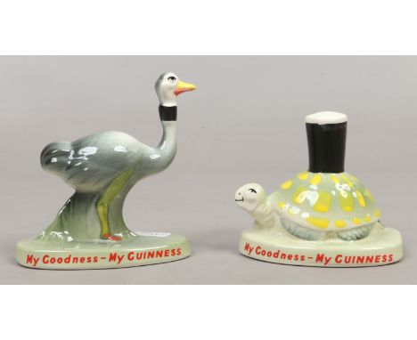 Two Carltonware style advertising animals, tortoise and an ostrich My Goodness My Guinness.