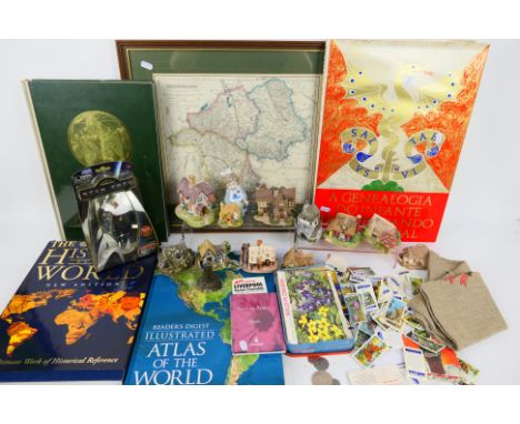 Lot to include atlases, framed map, Star Trek figure, Nao figure, Lilliput Lane models and other 