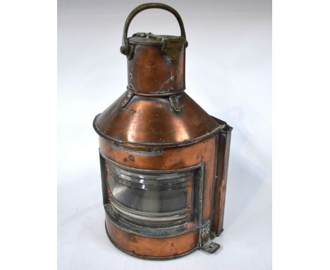 A copper marine quadrant lamp, 'Bow Starboard Patt 24', with original spirit lamp, 46 cm high