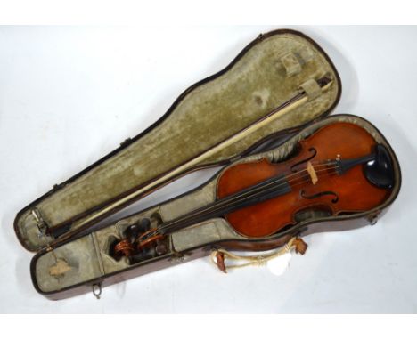 A French violin with 36 cm two-piece flame back, label within for Paul Bartley-Luthier of Vuillaume, in stained wood case wit