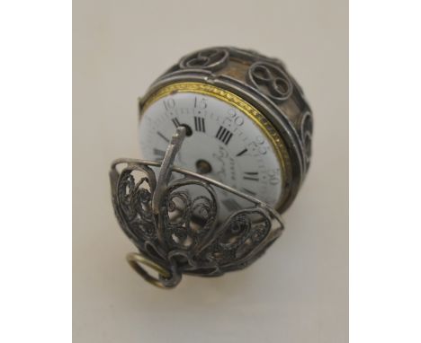 A scarce 18th century French ovoid white metal filigree pendant watch, the verge fusee movement by Jean-Antoine L'Epine (watc