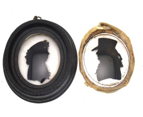 A pair of 18th century silhouettes on glass by Charles Rosenberg of Bath, Portraits of Mr. & Mrs. Nuttall, circa 1794, with w