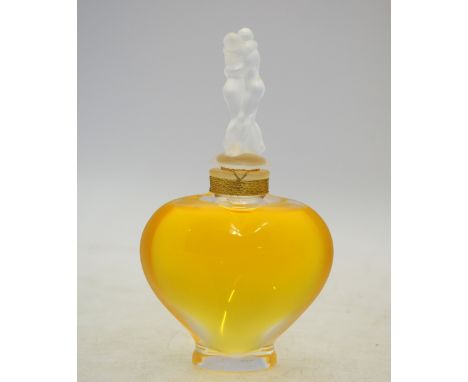 Lalique clear and frosted glass perfume bottle, 'Amour' pattern, 60 ml, sealed with perfume, frosted finial of embracing love