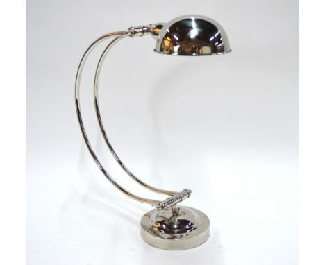 An Art Deco style nickel-plated adjustable desk lamp with half-hoop stand