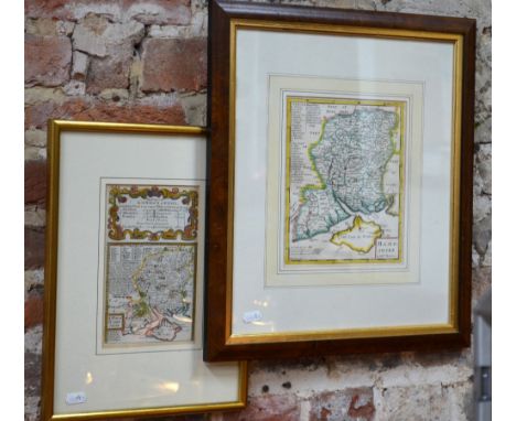 Two 17th century county map engravings of Hampshire, one by Robert Morden, the other with road-map of Cockermouth to Carlisle