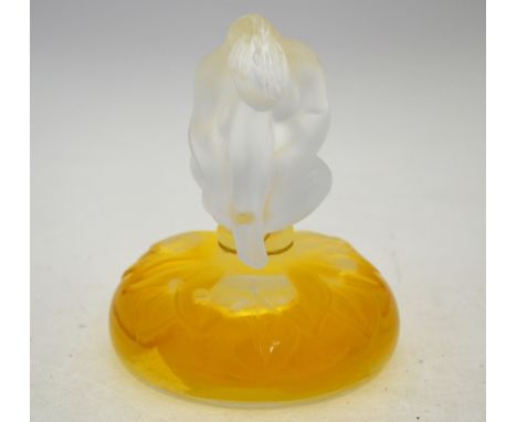 Lalique glass perfume bottle, 'Le Nu' pattern, frosted finial in the form of a naked woman, sealed with perfume, 11 cm high, 