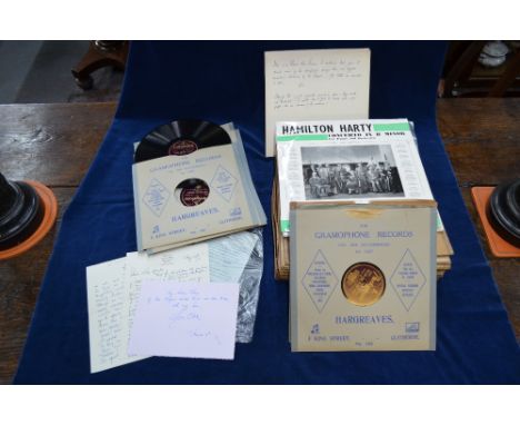A collection of vintage gramophone records - mostly classical - including tributes to Hamilton Harty, with accompanying lette