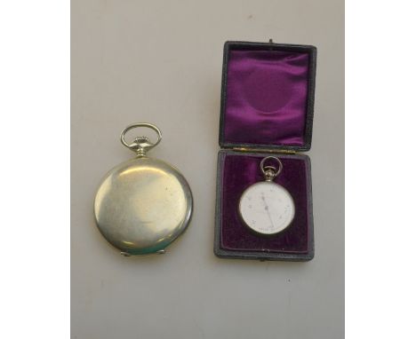 A Swiss Helvetia Watch Co nickel Braille pocket watch with enamel dial and blued hour-hand, to/w an electroplated pocket ther
