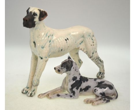 Lawson E Rudge - Raku pottery model of a Great Dane, 32 cm high to/w a Bing & Grondahl model of a recumbent Great Dane, no 17