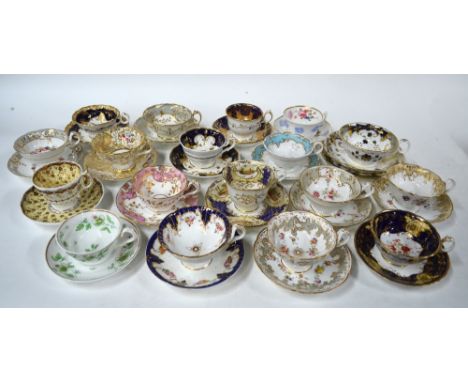 A collection of eighteen 19th century teacups and saucers including:  G.F. Bowers; Grainger, Worcester; Minton; Factory 22; H