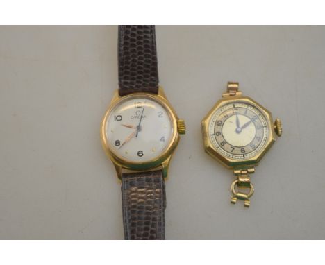 A lady's 18k Omega wristwatch with silvered dial on leather strap, to/w a lady's 9ct Rotary wristwatch with 17 jewel movement