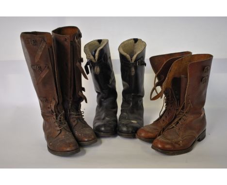 Five pairs of vintage leather gentleman's boots (one pair fur lined), to/w four pairs of vintage gentleman's ice skates (9)