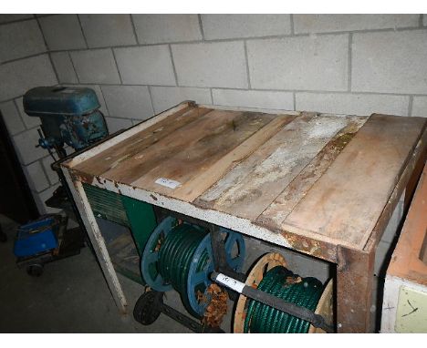 A metal framed bench