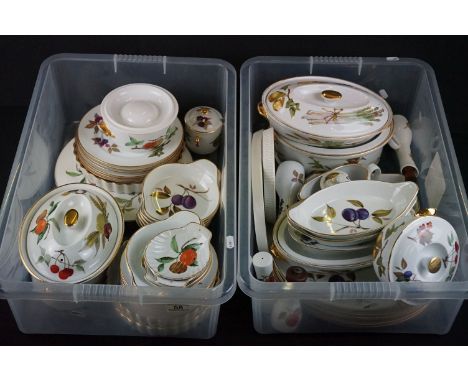 Royal Worcester Evesham Porcelain Dinner Ware to include 3 lidded tureens, 2 small round lidded serving dishes, oval serving 