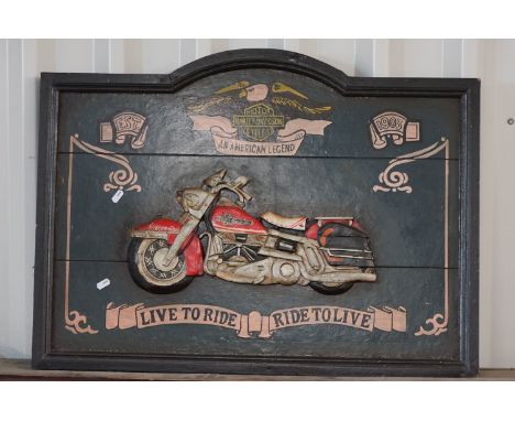 A Harley Davidson wooden high relief wall plaque. 