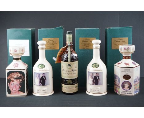 Four Pointers Collectors Series bottles of Scotch Whisky to include Diana Princess of Wales, 80th Birthday of Her Majesty Que