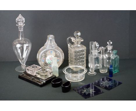 Victorian and Edwardian Glass ware including 3 Decanters (hobnail cut: twisted hand-blown: gilded with enamel flowers) star-c